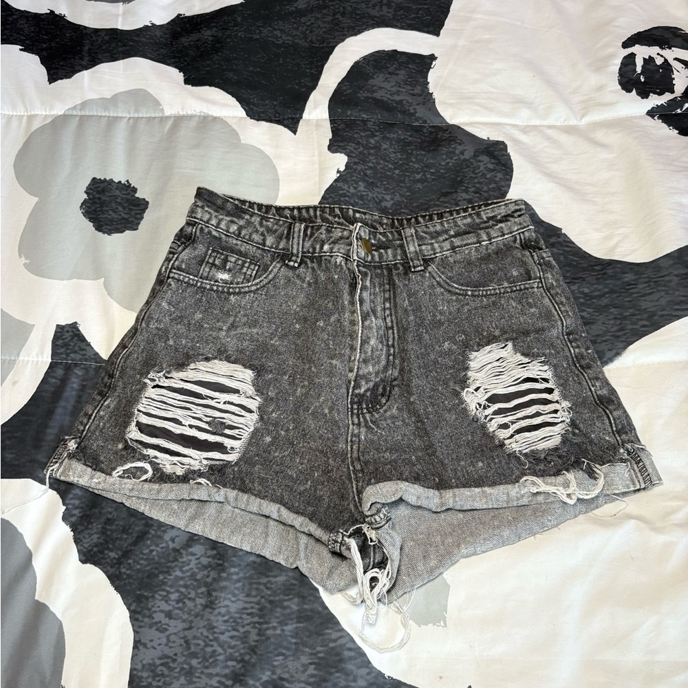 Distressed Gray Denim Shorts